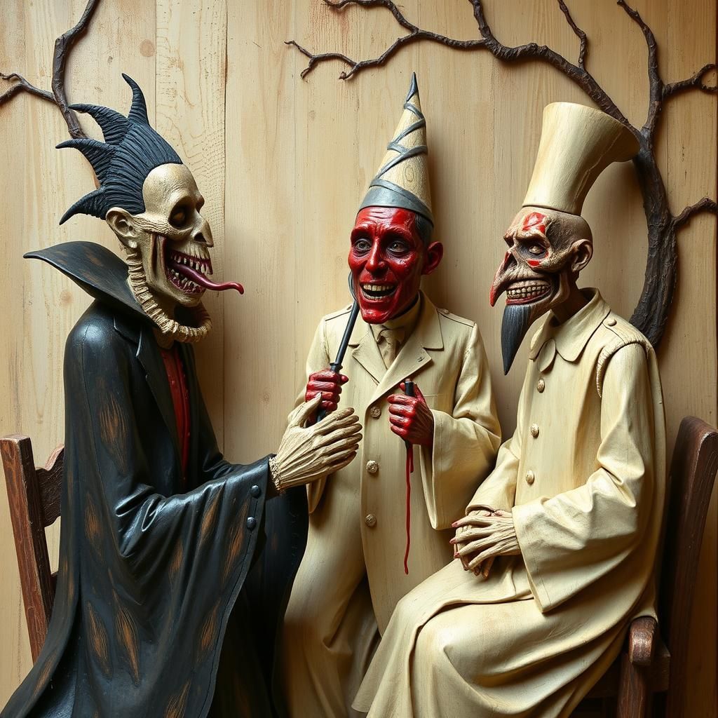 Grotesque Wooden Vampire Seeking Treatment: Carved Expressio...