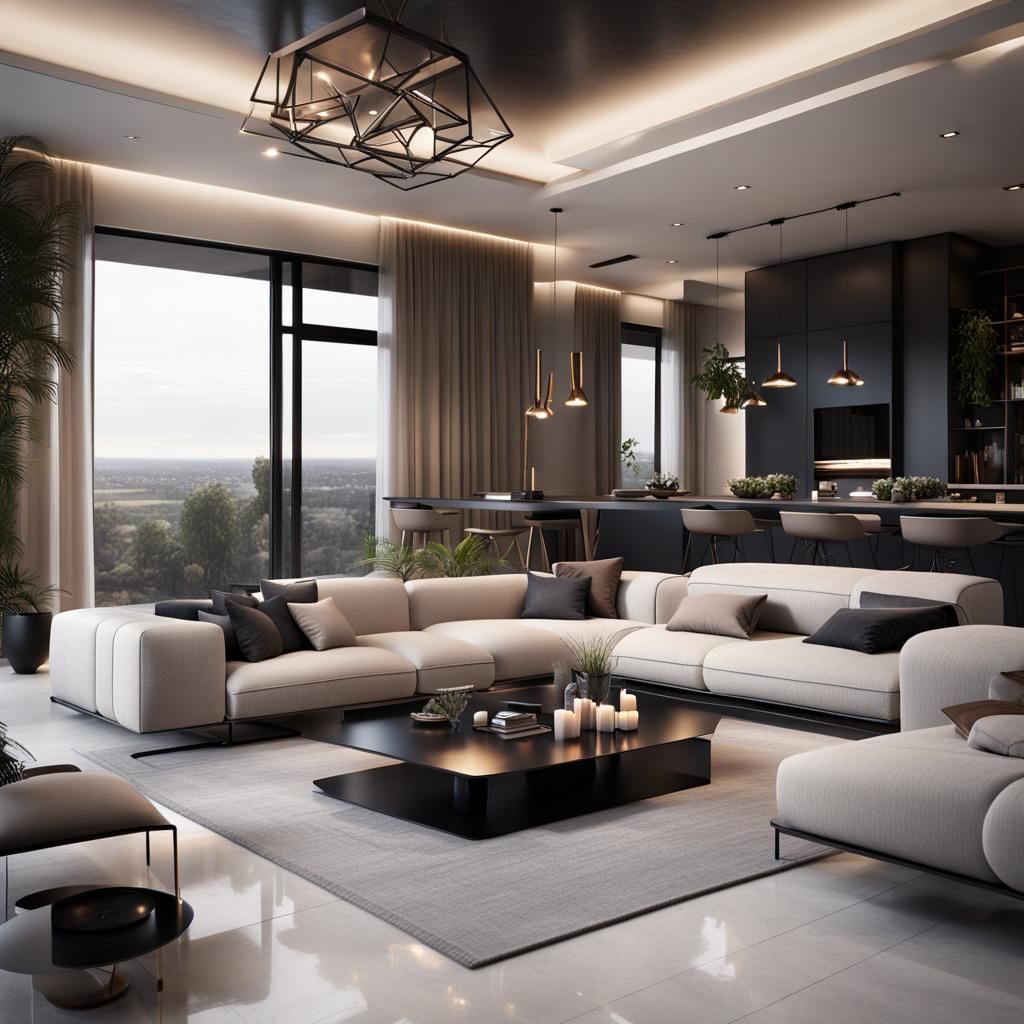 Elegant Minimalist Living Room in Digital Matte Painting