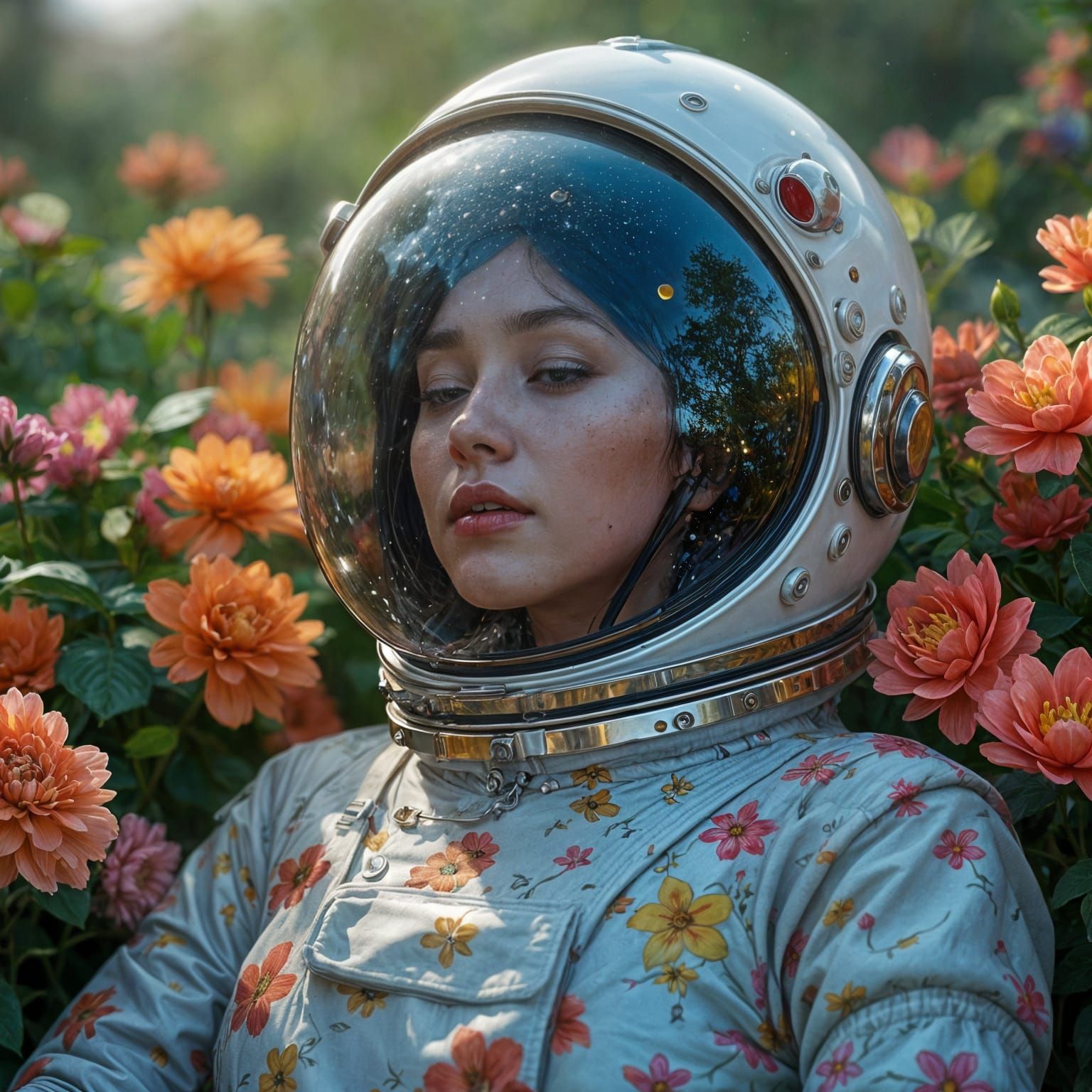 Astronaut in Cosmic Garden Oasis