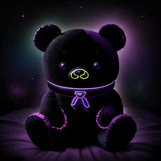 Neon Art Deco Teddy Plushie in Violet-Black