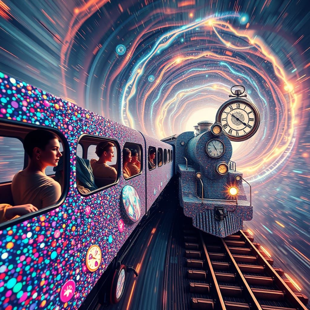 Ethereal Train Speeds Through Cosmic Vortex in Cyberpunk Aes...