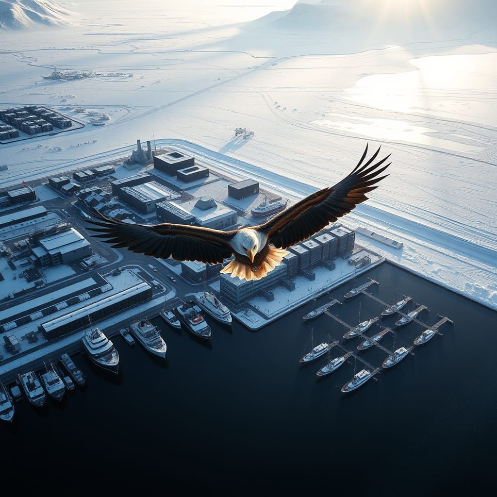 Eagle Soars Over Industrial Alaskan Winter Landscape in Dron...