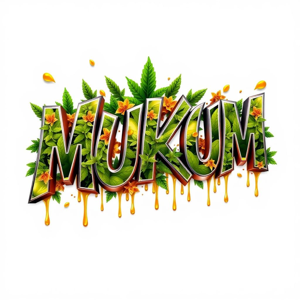 A high-quality 3D graffiti artwork featuring the letters 'MUKUM' in large, bold typography. The design should have a fut...