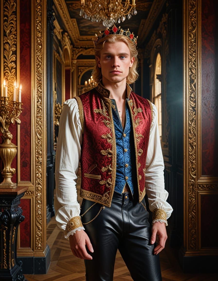 Regal Prince in Baroque Hallway