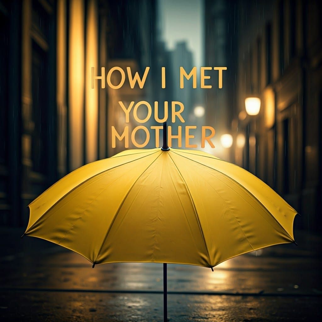 Romantic Comedy Umbrella in Warm Cinematic Lighting