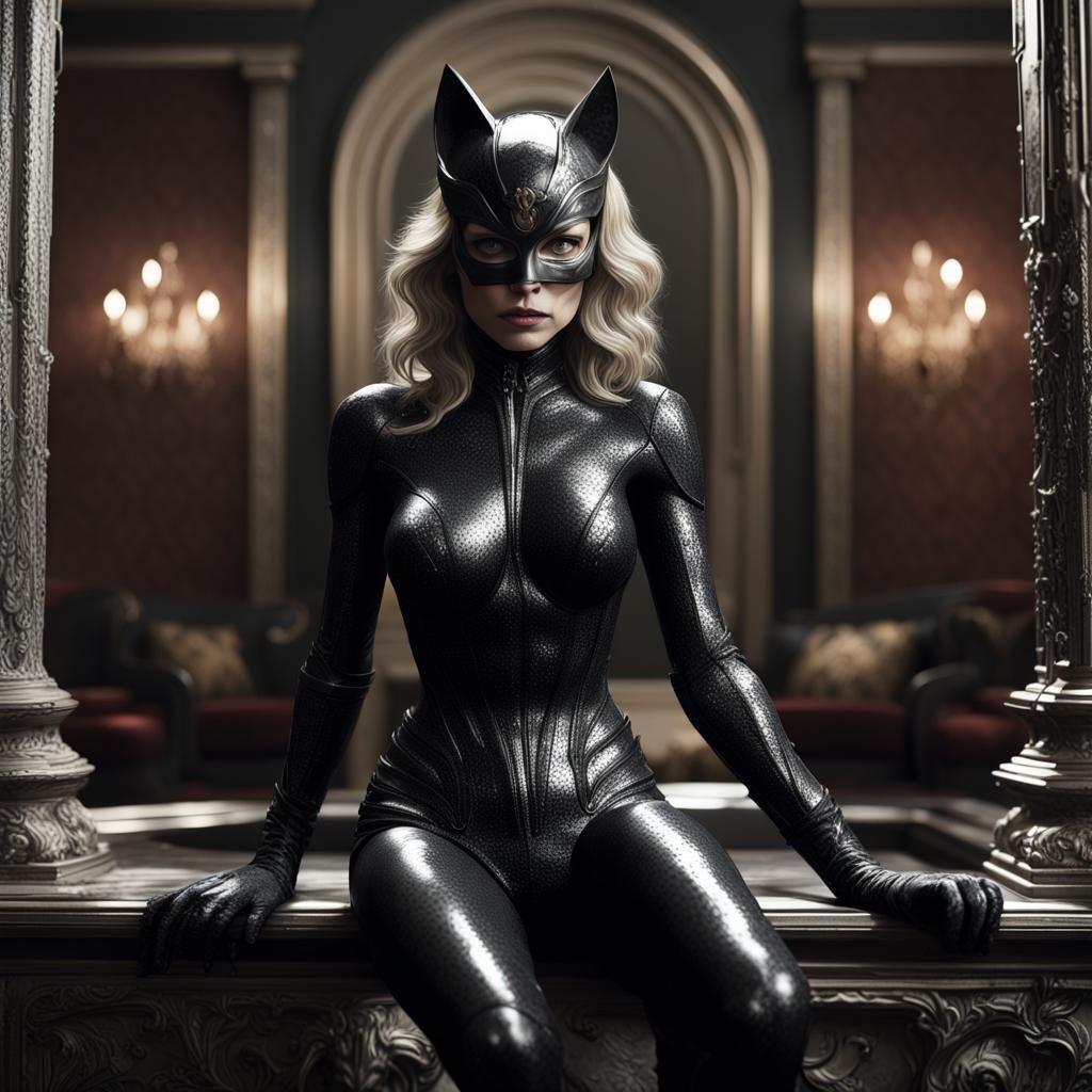 Catwoman in Film Noir Lighting, Detailed V-Ray Render
