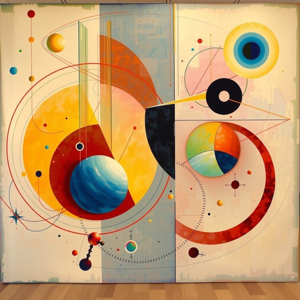 Surrealist Oil Painting with Glowing Geometric Figures in De...