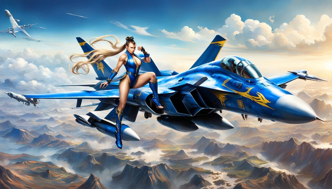 Chun-Li on Jetfighter Plane: Digital Matte Painting