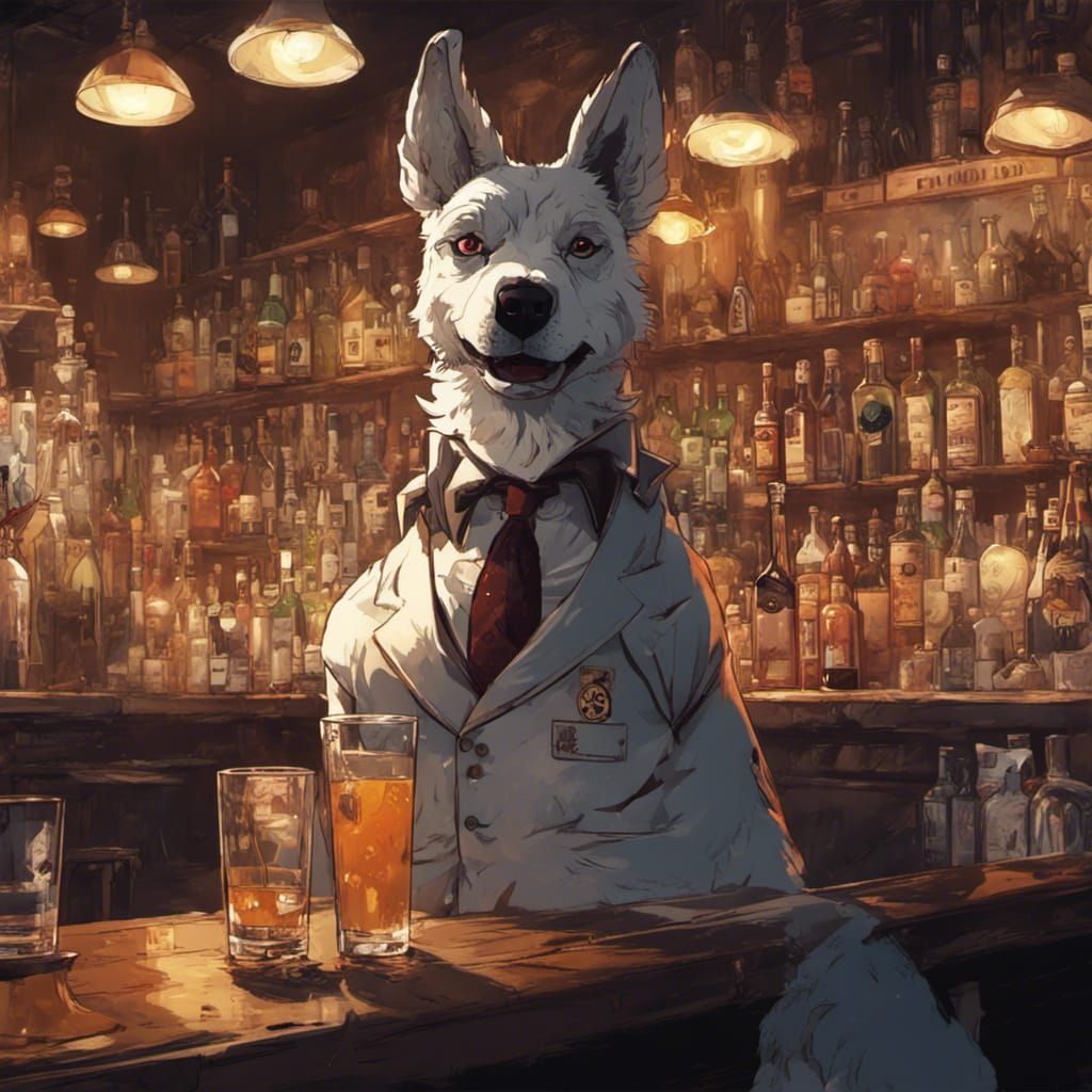 Anime Dog Bartender in Detailed Digital Art