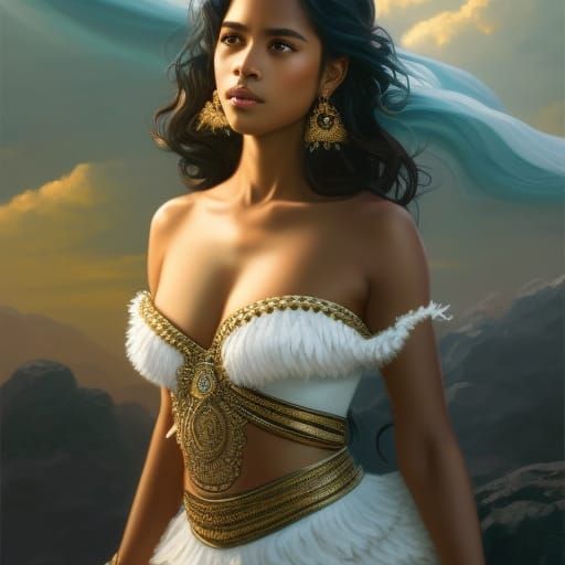 Majestic Maya Girl Portrait in Oil Painting Style