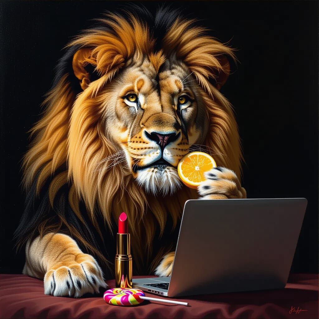 Regal Lion Enjoys Lemon, Lollipop, and Lipstick