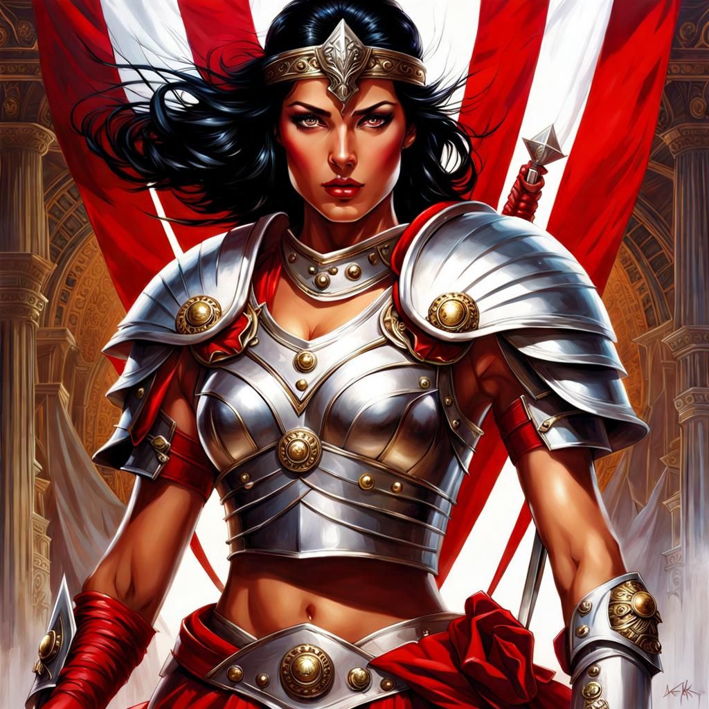 Beautiful Roman Warrior Woman in Latex Armor