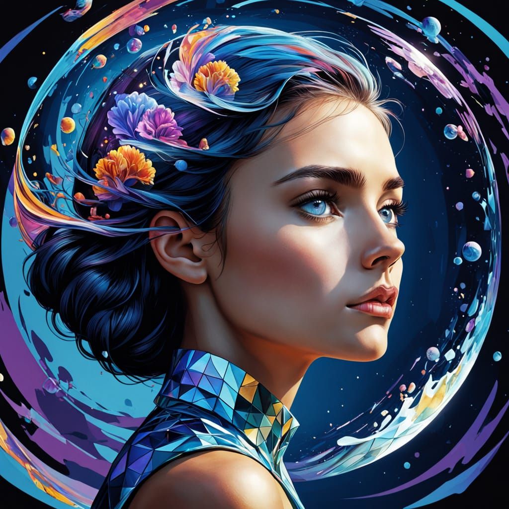 Surreal Geometric Portrait in Vibrant Hues