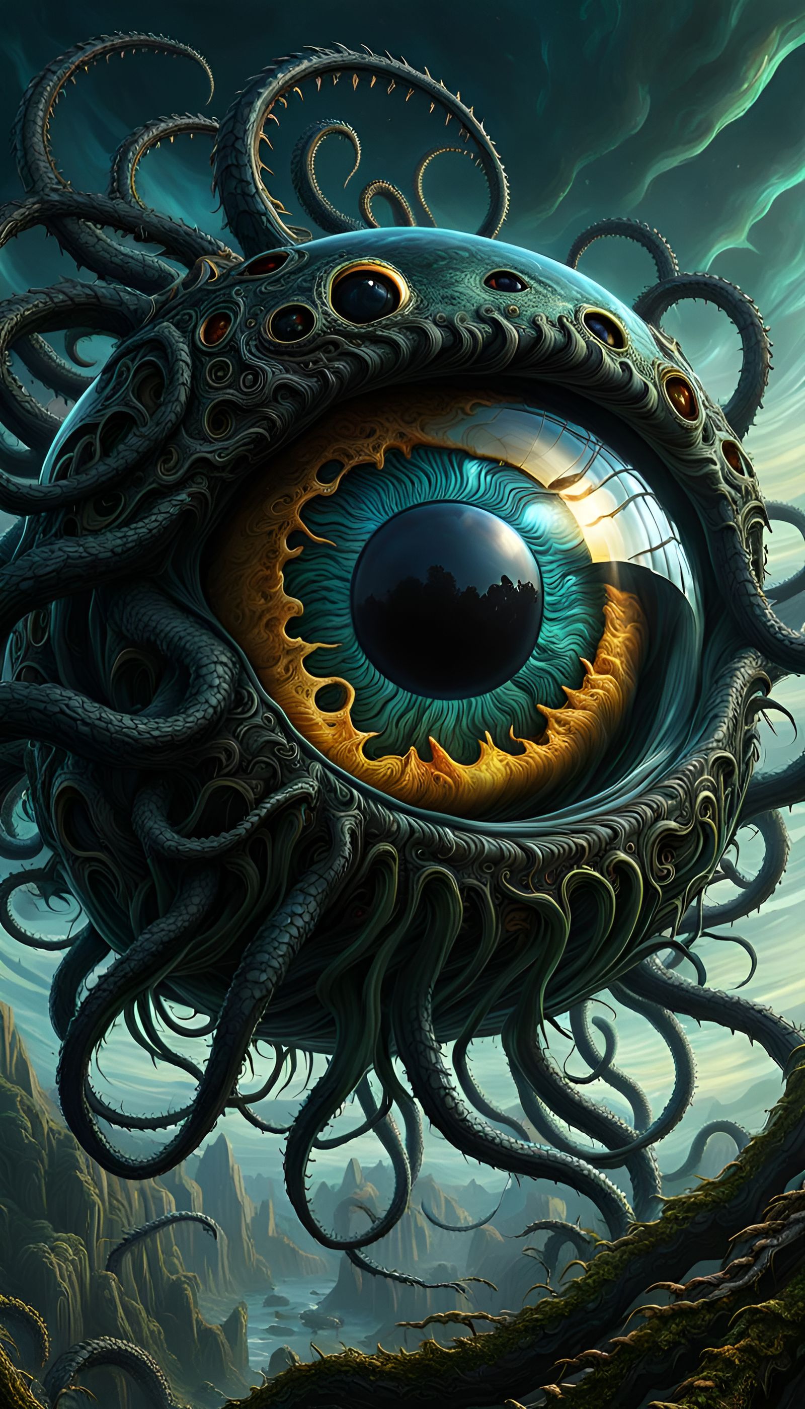 Gigantic Rotten Eye with Tentacles: Fantasy Art