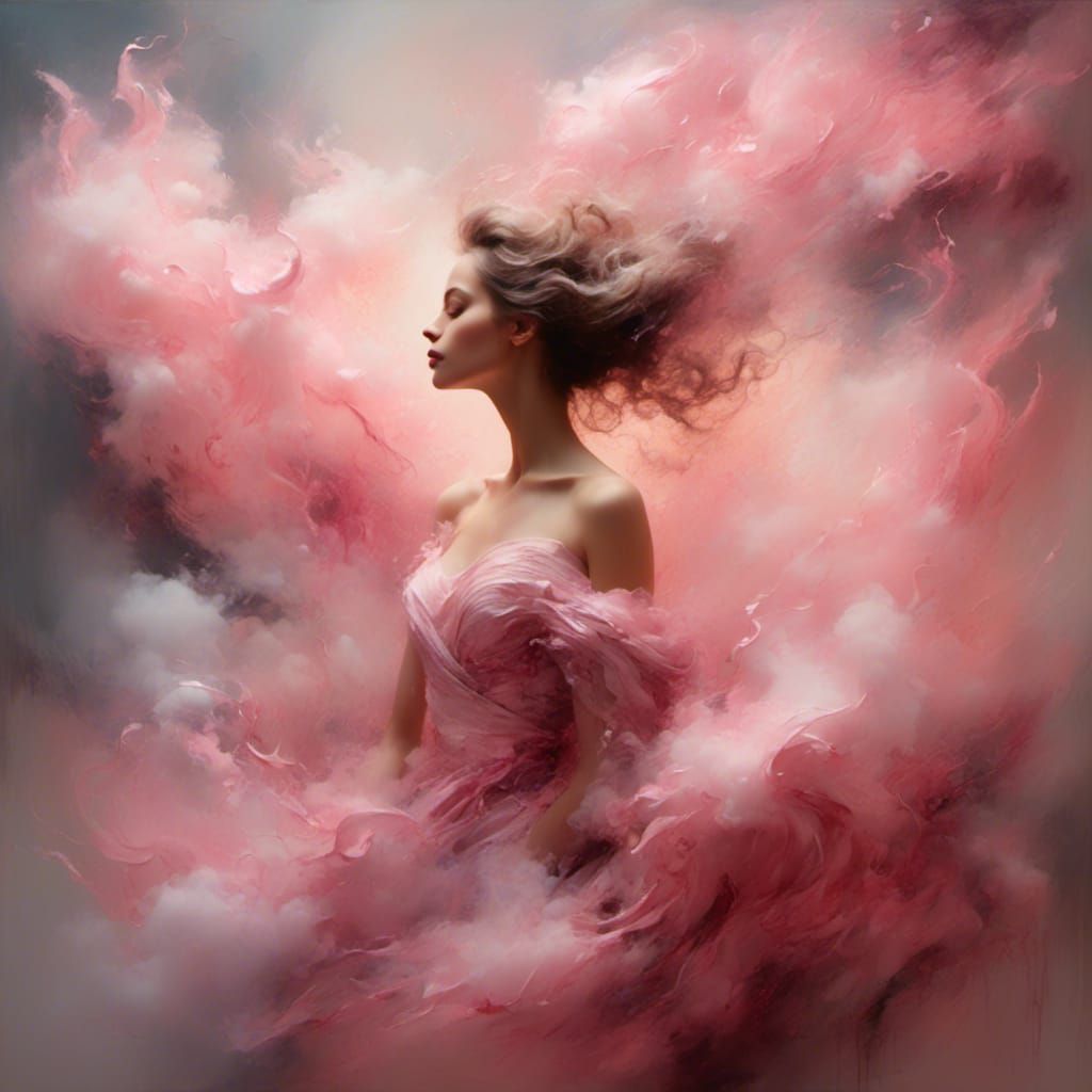 Baroque Woman in Smoke, an Oil Painting