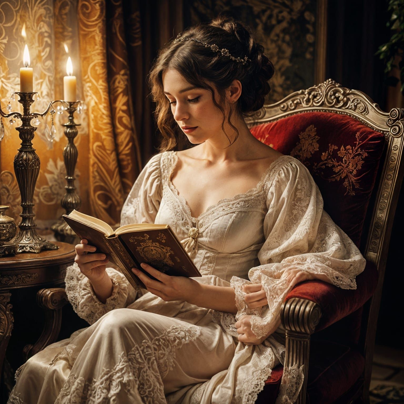 Woman Reading Book in Impressionist Style