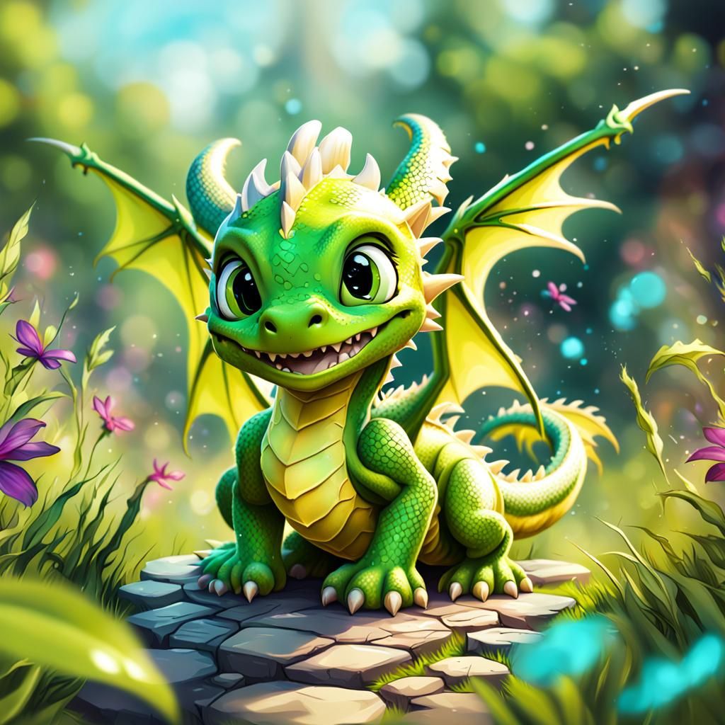 Cute Lime Dragons in Graffiti Art Style