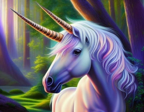 Enchanting Unicorn Portrait in Hyperrealistic Magical Forest
