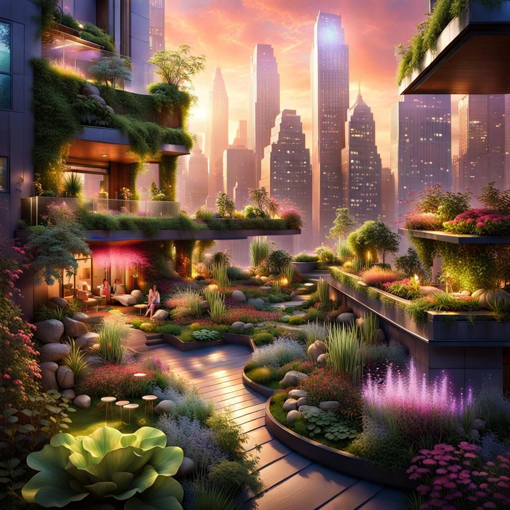 Luminous Fairies Tend Urban Fantasy Garden