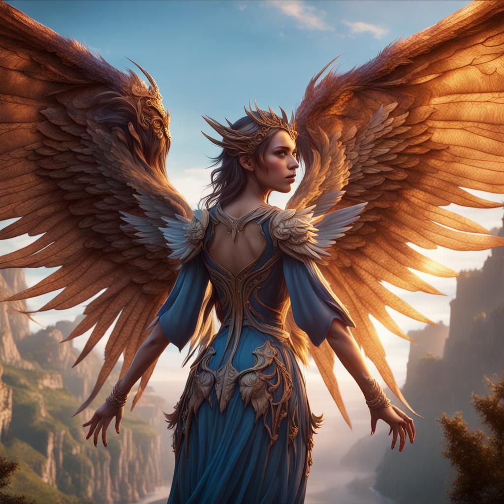Fantasy Girl with Wings: Detailed Matte Painting