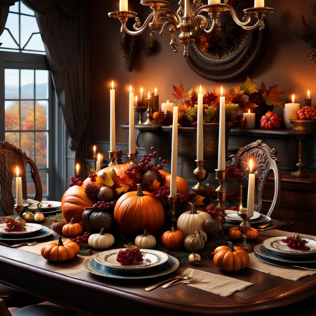 Festive Thanksgiving Tablescape with Fall Centerpiece