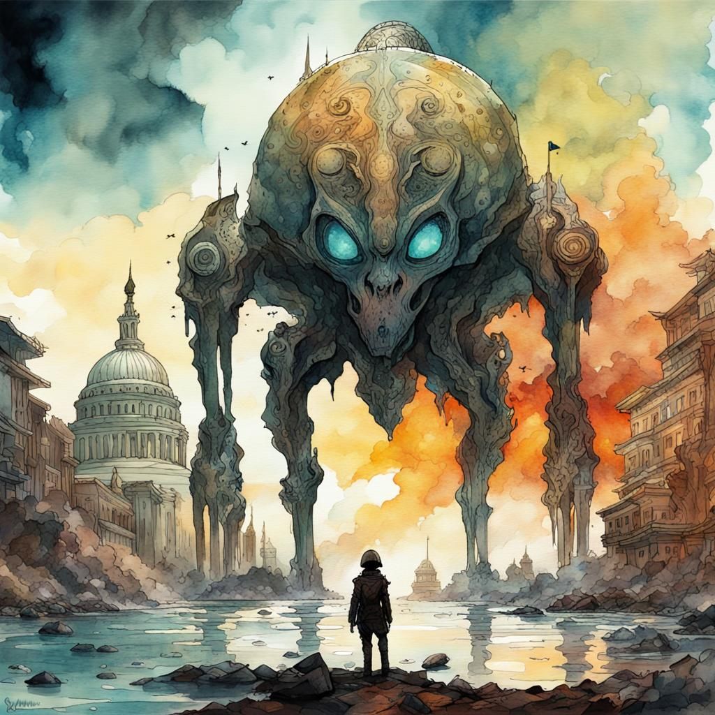 Alien War in US Senate: Watercolor Art