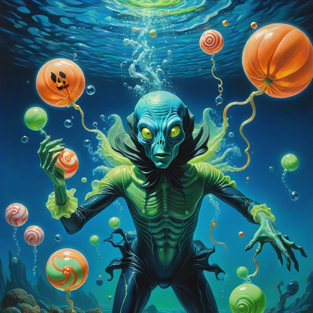 Surreal Alien Trick-Or-Treater Underwater Candy Hunt