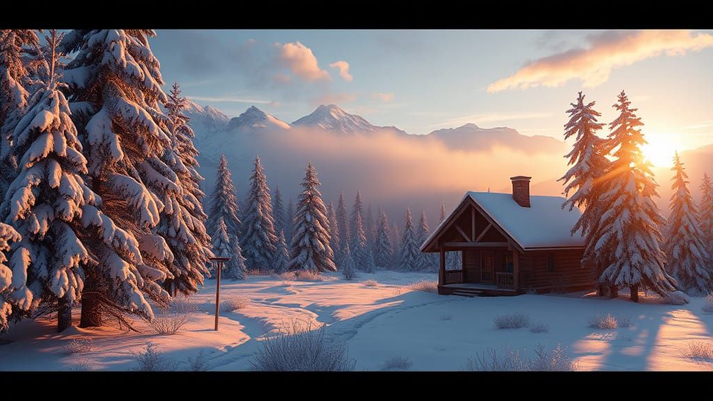 Surreal Winter Wonderland Scene in Cyberpunk Aesthetic