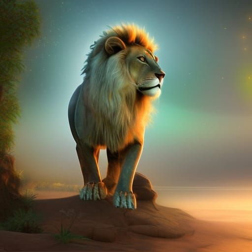 Realistic Lion in Desert Night: Digital Art