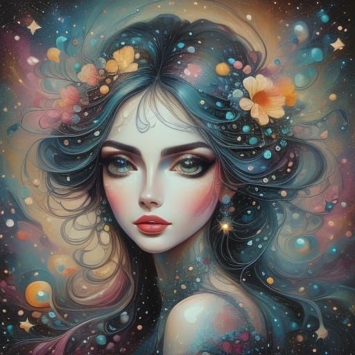 Light Goddess Dancing in Moonlight with Stars