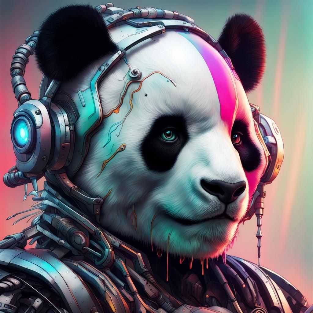Sad Cybernetic Panda: Hyperrealistic Concept Art