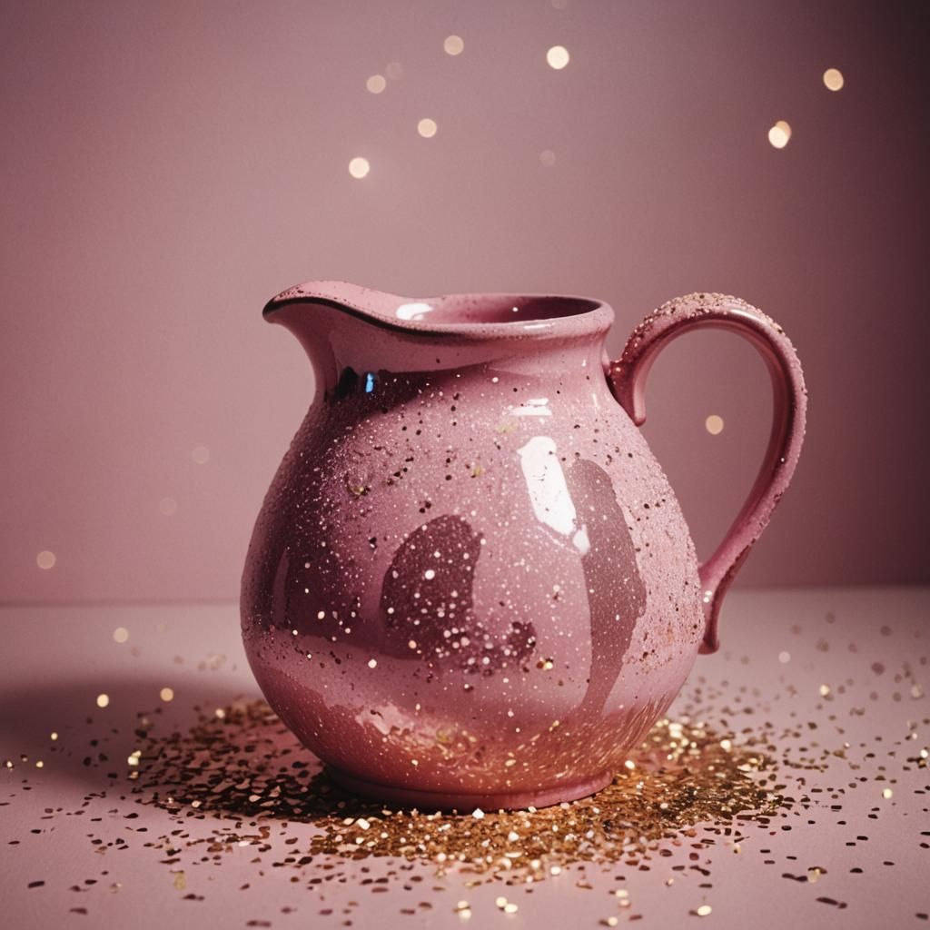 Glittering Pink Pottery Jug: Cinematic Still