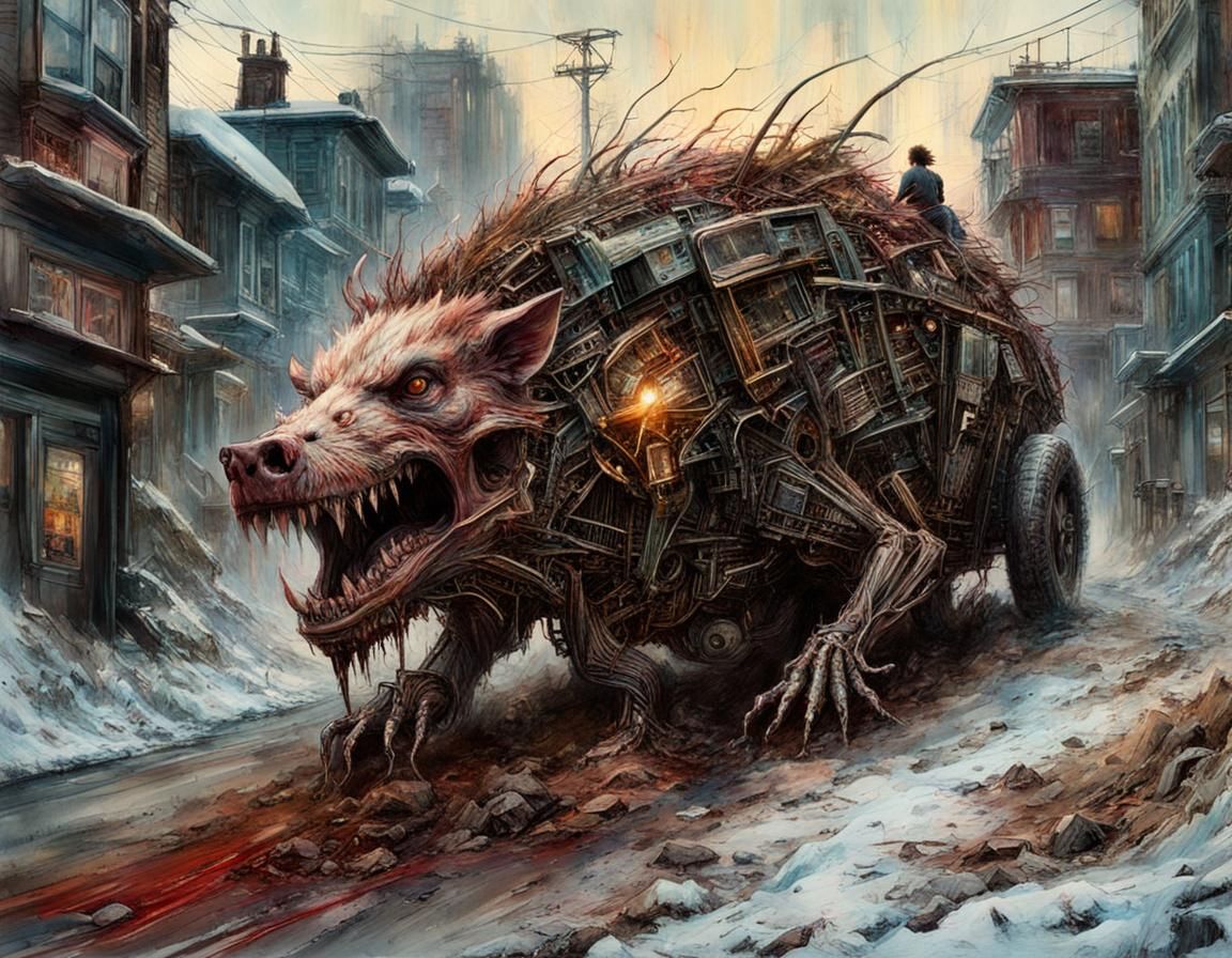 Macabre Body Horror Monster in Biopunk Wasteland