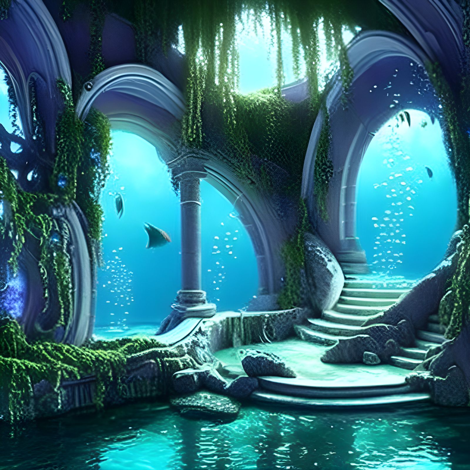 Enigmatic Mermaid Castle in Dreamy Underwater Scene