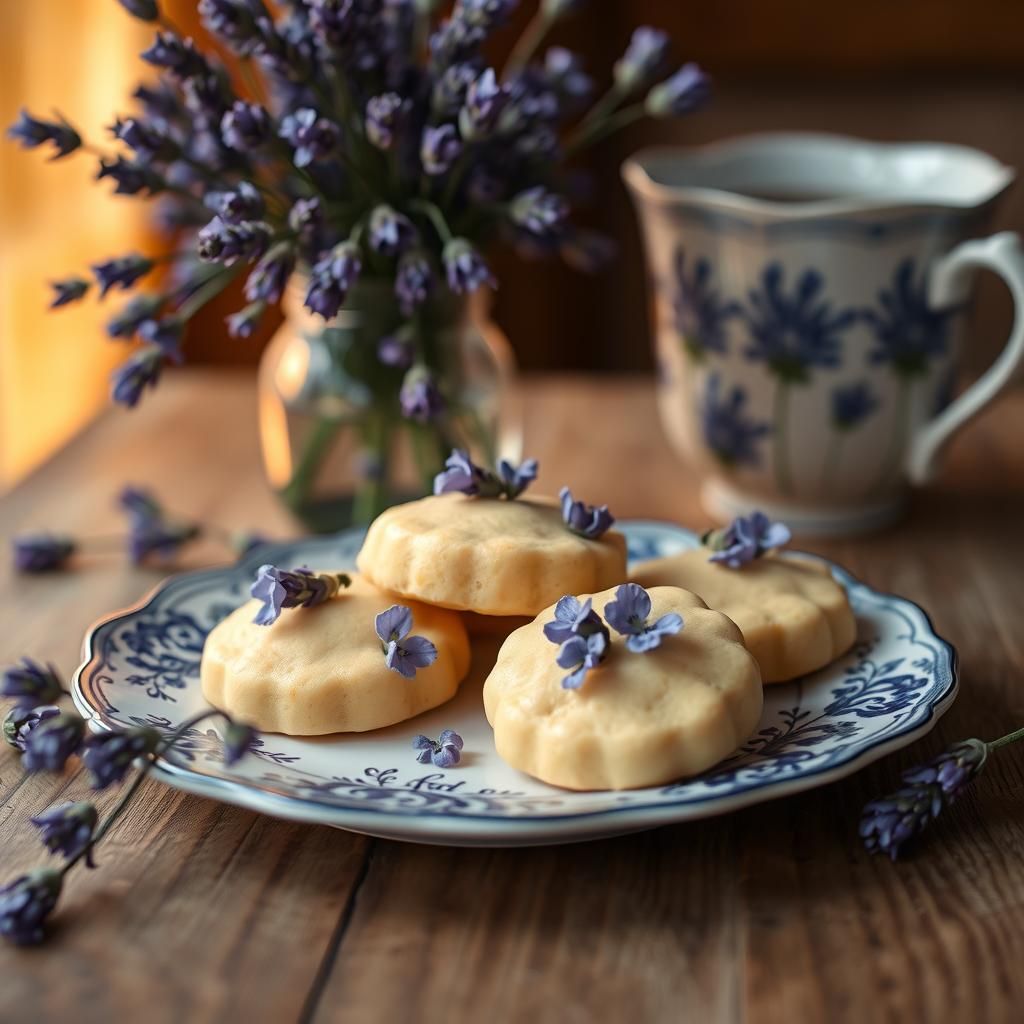 Marzipan Cookies Still Life with Lavender Tea
