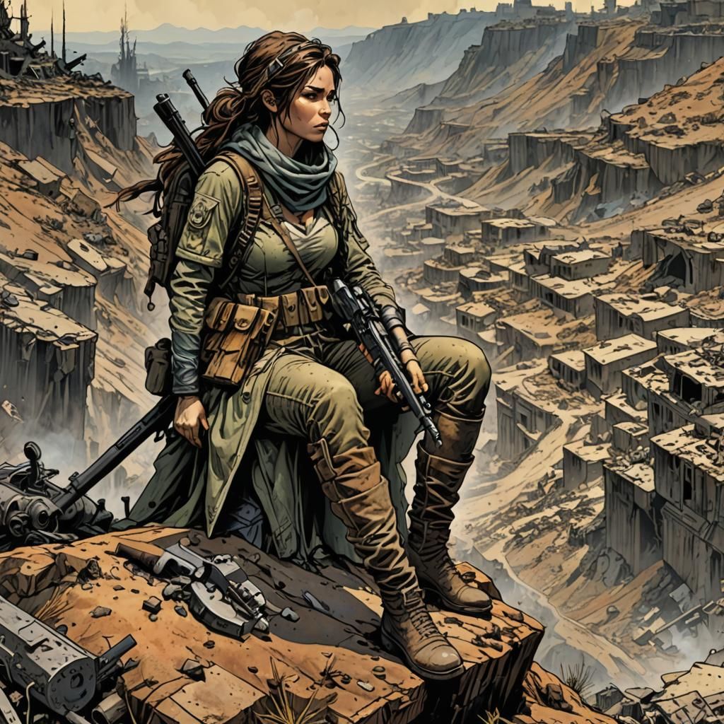 Female Sniper in Post-Apocalyptic Bande Dessinée Style