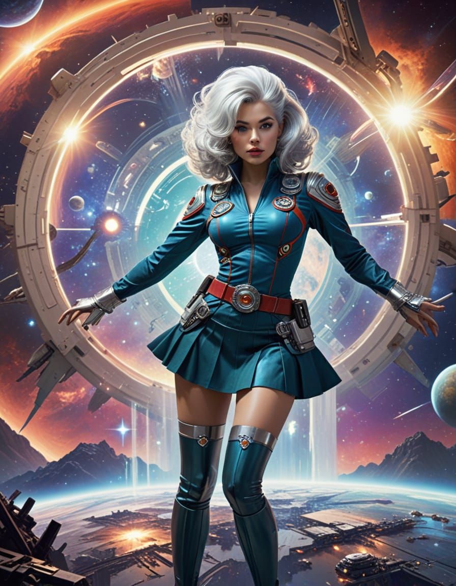 Sultry Retro-Futuristic Space Cadet in Atompunk Elegance