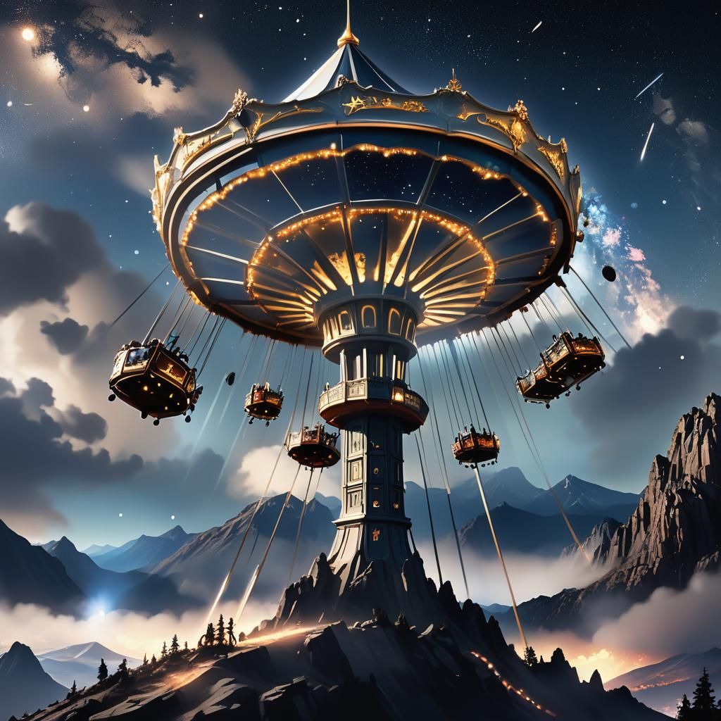 Colossal Carousel Spins on Starry Mountain Peak