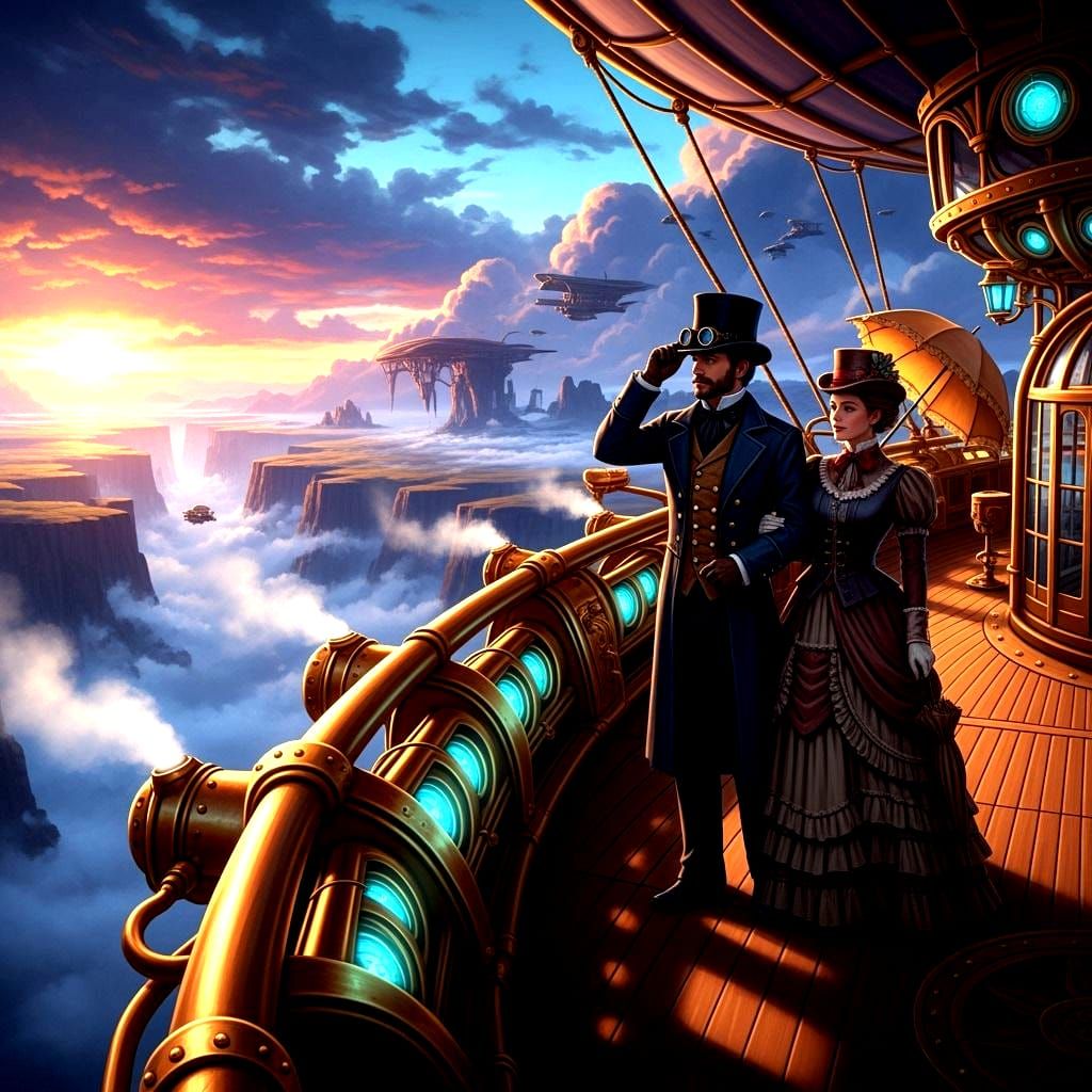 Steampunk Airship Over Cloud Canyon: Digital Painting