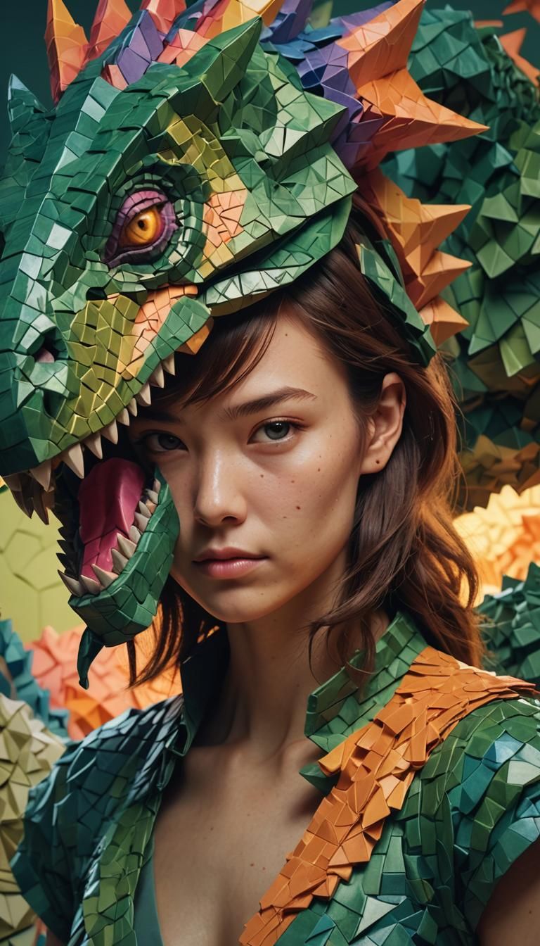 Origami Woman Transforms into Dinosaur Papercraft