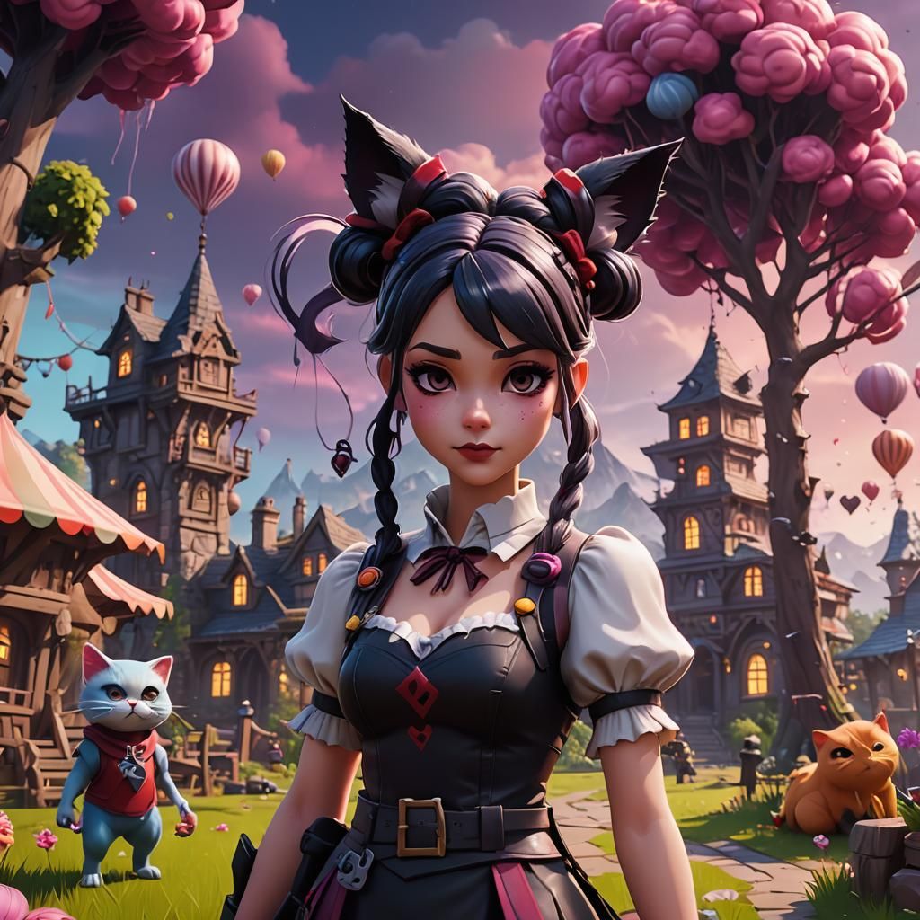 Vampire Princess in Candyland: Fortnite-Style Digital Art