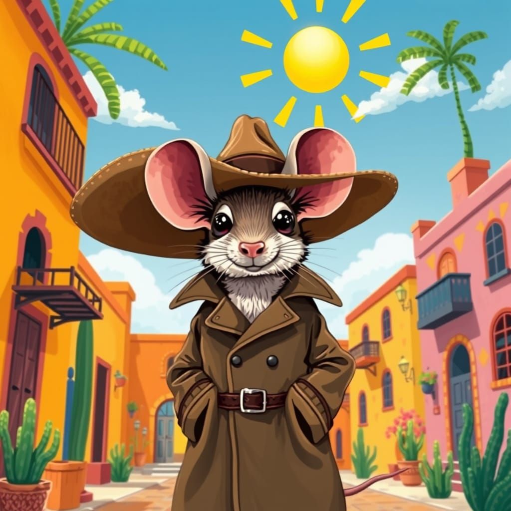 Detective Mouse in Grande Sombrero: Stylized Illustration