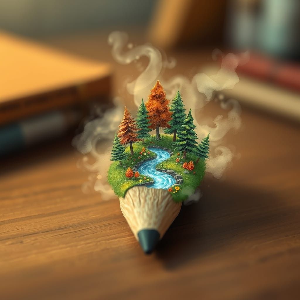 Pencil Sprouts Miniature Forest Scene on Desk