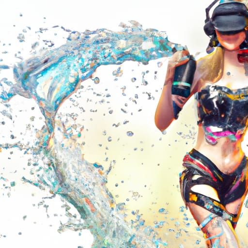 Girl in VR Gear on Beach, Hyperdetailed Digital Art