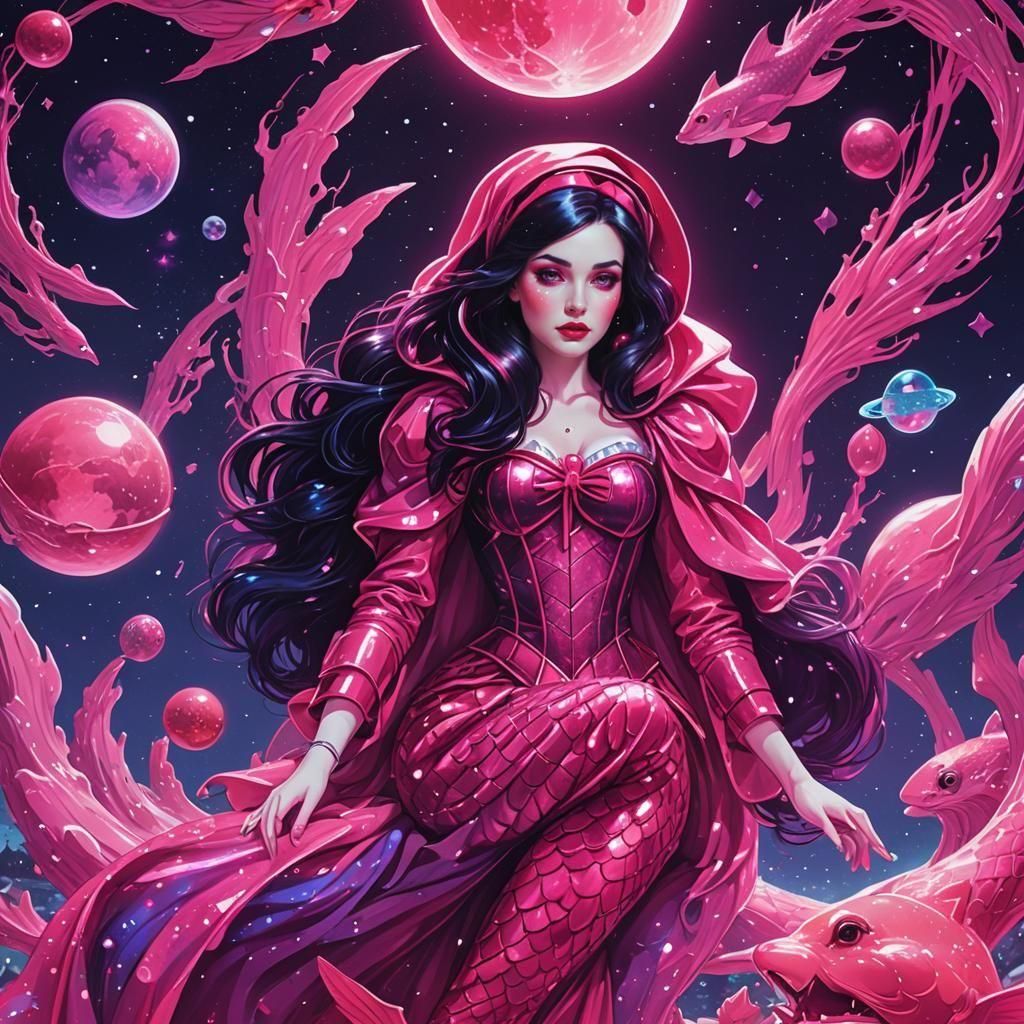 Snow White Space Mermaid in Synthwave Neon