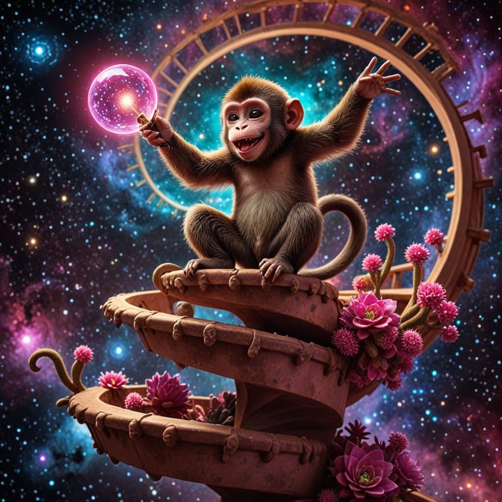 Chibi Monkey Mariachi on Nebula Staircase
