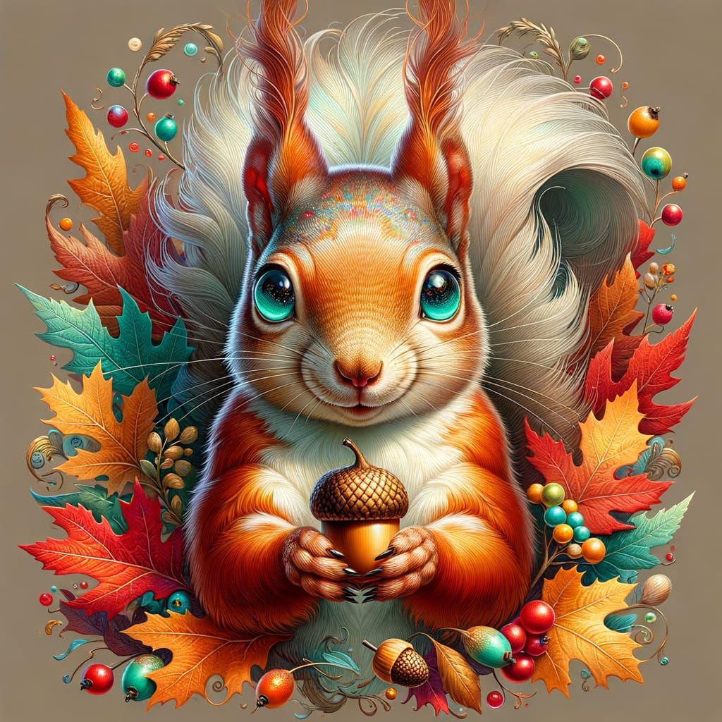 Surrealistic Squirrel in Vintage Digital Art Style