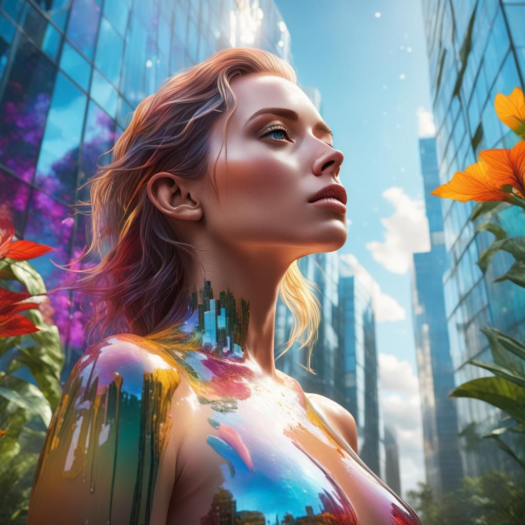 Utopian Beauty in Hyperrealistic Cityscape