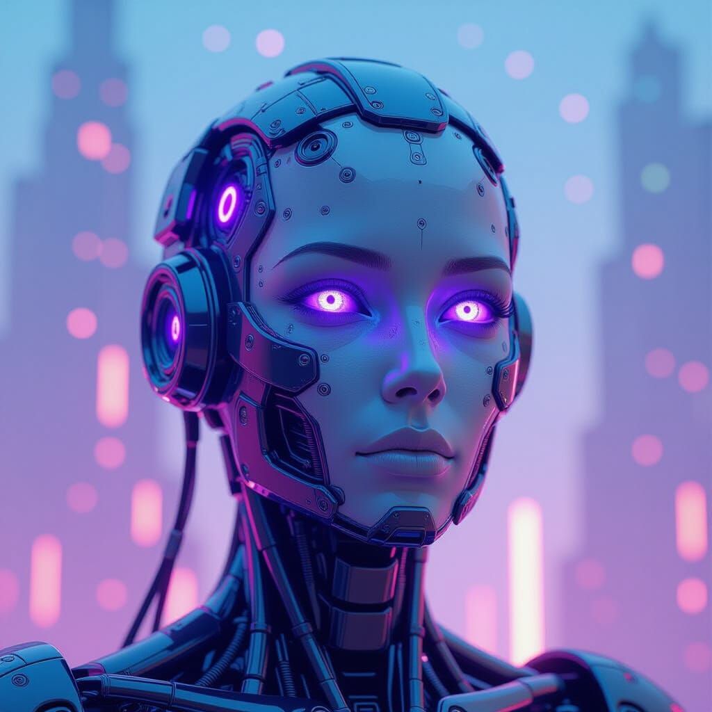 Humanoid AI with Metallic Skin and Glowing Eyes
