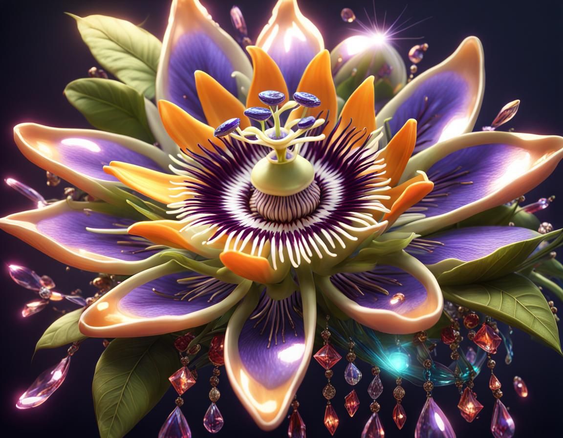 Bejeweled Passion Flower: Detailed Fantasy Art